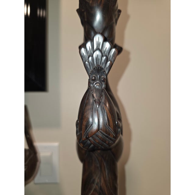 Monumental Mid-Century Balinese Art Deco Elongated Maiden Hardwood Sculpture For Sale - Image 11 of 12