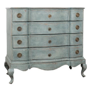 Late 18th Century Blue Rococo Large Chest of Four Drawers, Denmark For Sale