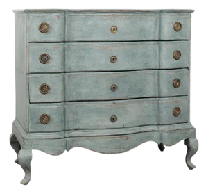 Late 18th Century Blue Rococo Large Chest of Four Drawers, Denmark