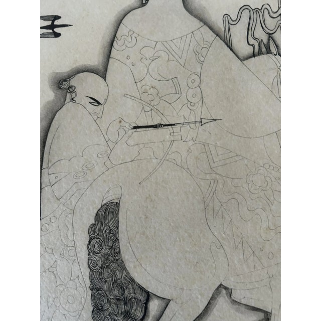 French Artist, Art Nouveau Figures, Ink Drawing on Paper, Late 19th-Early 20th Century, Framed For Sale - Image 11 of 18