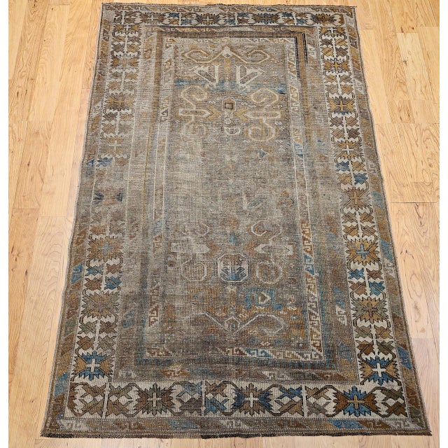 An extraordinary and rare example of late 19th century Caucasian weaving, this Shirvan Perpedil area rug from the Kuba...