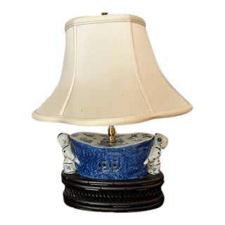 Vintage Blue & White Table Lamp For Sale