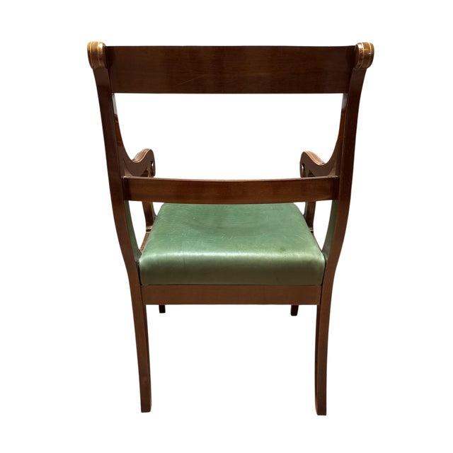Neoclassical Revival Chair with Green Leather Seat For Sale - Image 4 of 6