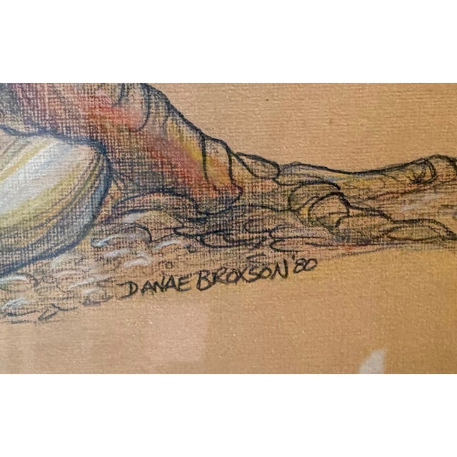 1980s 1980 Danae Broxson Framed God W/ Mushrooms Drawing For Sale - Image 5 of 5