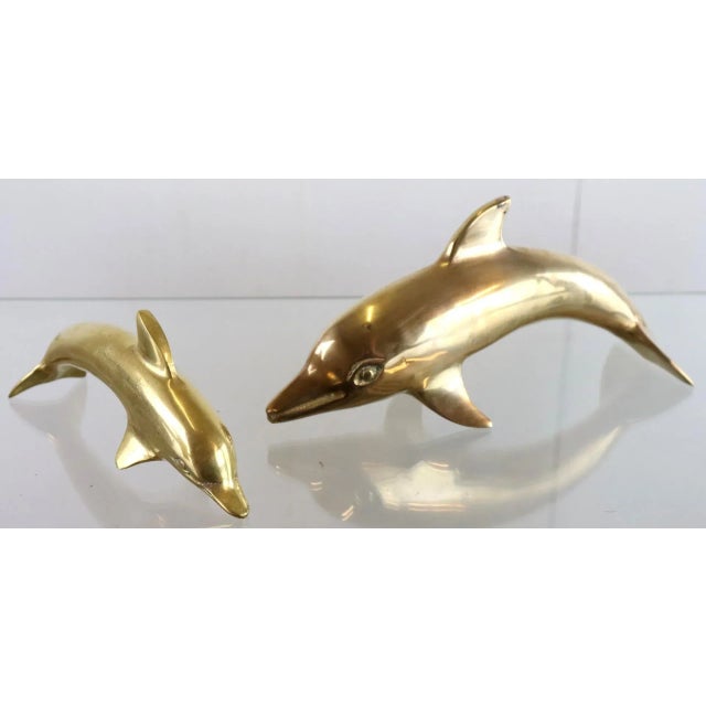 Mid-Century Brass Dolphins, Set of 2 For Sale - Image 4 of 8