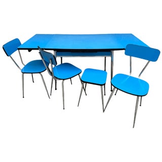 Blue Formica Table & Chairs from Jafae, 1960s, Set of 5 For Sale