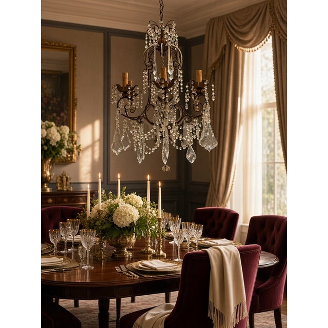Large Beaded Crystal Florentine Chandelier, 1950s For Sale - Image 4 of 10