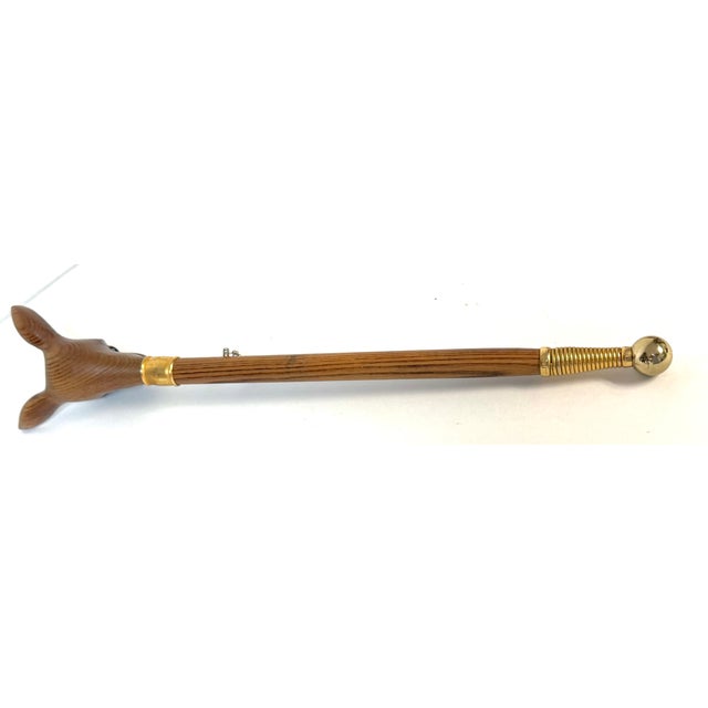 Early 20th Century German Black Forest Style Carved Deer Head Baton with Brass Mounts, Circa 1930s For Sale - Image 5 of 14