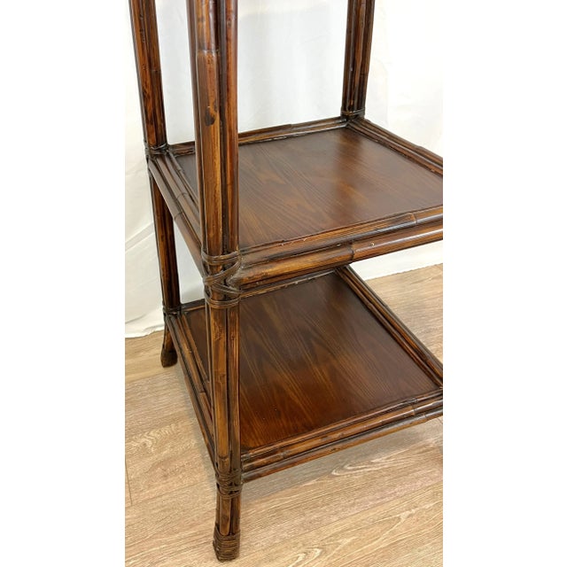Brown Vintage Bamboo Tiered Pagoda Étagère For Sale - Image 8 of 12