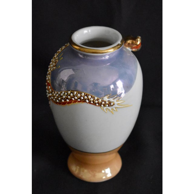 Vintage Japanese Porcelain Vase Dragon Ware Moriage Lusterware Hand Painted 6.5" For Sale - Image 11 of 14