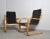 Cantilevered lounge chairs model 406 designed by Alvar Aalto for Artek. Bent laminated birch wood frames with woven canvas...
