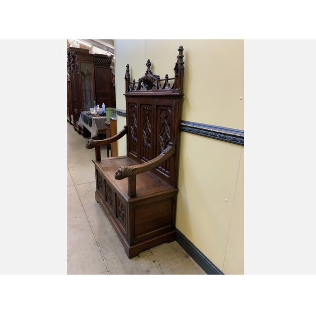 Antique Neo-Gothic Sensational Chest Bench, 1880 For Sale - Image 10 of 14