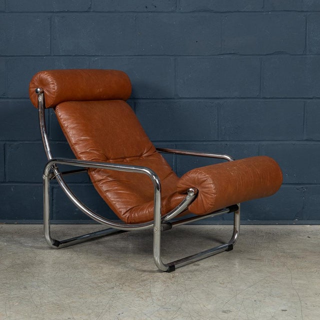 Metal Italian Brown Leather Recliner Armchair, 1980s For Sale - Image 7 of 18