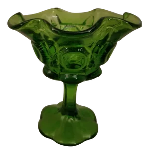 1960s L.E. Smith Moon and Stars Compote Emerald Green Glass Dish