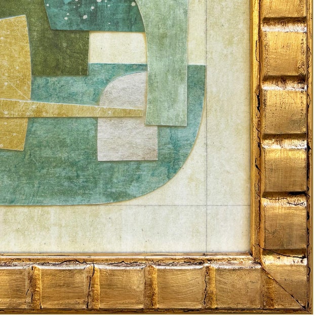 2020s Contemporary "Celadon" Collage in Vintage Mid-Century Frame For Sale - Image 5 of 6
