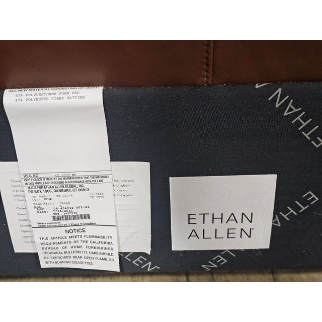Ethan Allen Tufted Brown Leather Upholstered Queen Size Bed Frame For Sale In Cleveland - Image 6 of 15