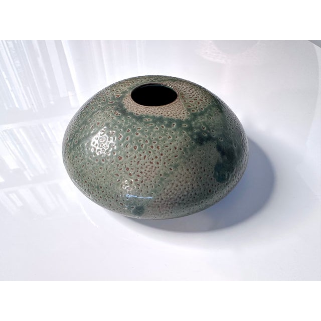 Green Modernist Japanese Raku Studio Ceramic Art Vase, 1970s For Sale - Image 8 of 13