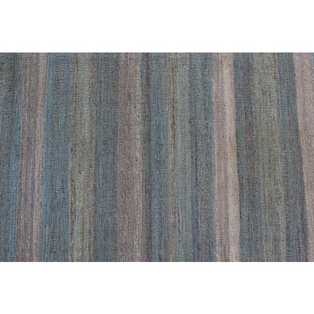 Large Afghanistan Kilim Modern With Stripes in Shade of Light Green For Sale In Atlanta - Image 6 of 12