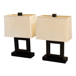 Contemporary Open Square Metal Table Lamps, Pair For Sale