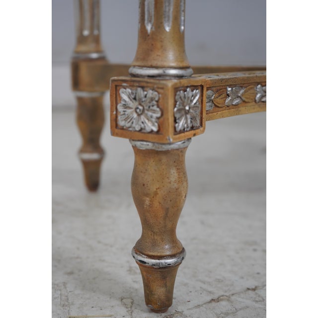 Wood Maitland Smith French Silver & Gold Gilt Faux Marble Top Console Table For Sale - Image 7 of 16