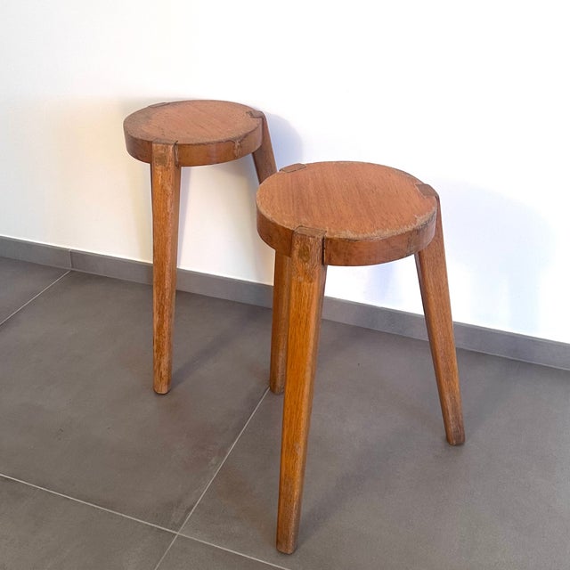 Tripod Stools in Beech, 1940s, Set of 2 For Sale - Image 4 of 13