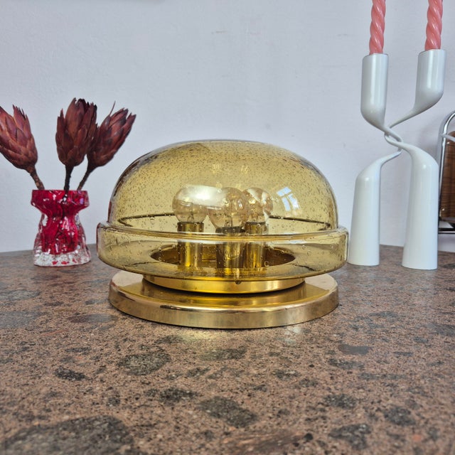 Metal Mid-Century Brass and Glass Flush Mount from Lampukas, Finland, 1960s For Sale - Image 7 of 14