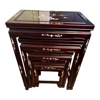 Vintage Chinese Rosewood Mother of Pearl Inlay Nesting Tables 4pcs For Sale