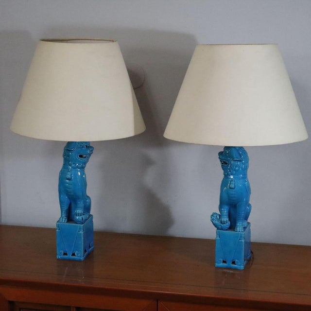 Vintage Chinese Ceramic Foo Dog Lamps, 1970s, Set of 2 For Sale - Image 6 of 6