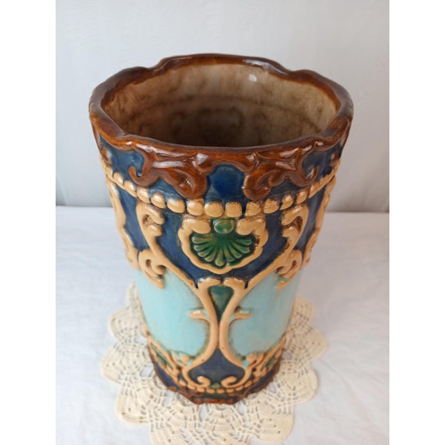 Antique Ornate Majolica Art Nouveau Umbrella/Cane Stand Holder For Sale - Image 9 of 11