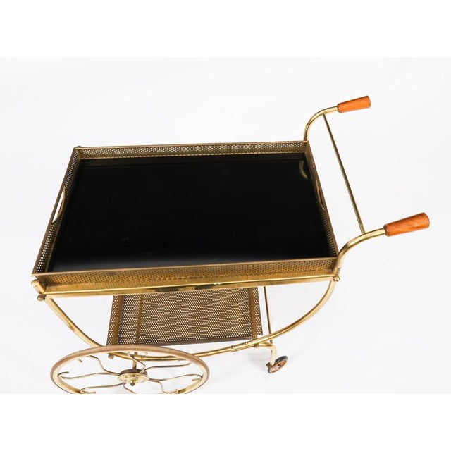 Metal Mid-Century French Brass Galleried Drinks Trolley, 1950s For Sale - Image 7 of 15