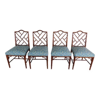 Hickory Chair Mahogany Faux Bamboo Dining Chairs - Set of 4 For Sale