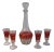 Mid-Century Bohemian Red Flash & Gold Decanter & Glasses, 5 Pcs For Sale