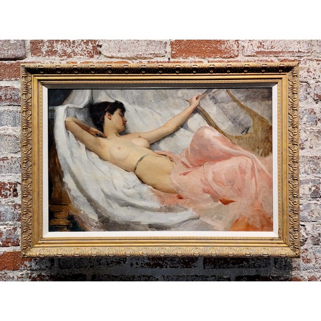 Ramon Kelley -Lyre Player Female resting Nude- Oil Painting Oil painting on canvas - Signed upper left - Canvas size: 18 x...