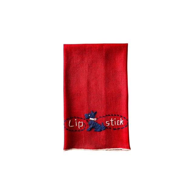 Red Lipstick Towel With Embroidered Dog, Fala, 1940s For Sale - Image 4 of 5
