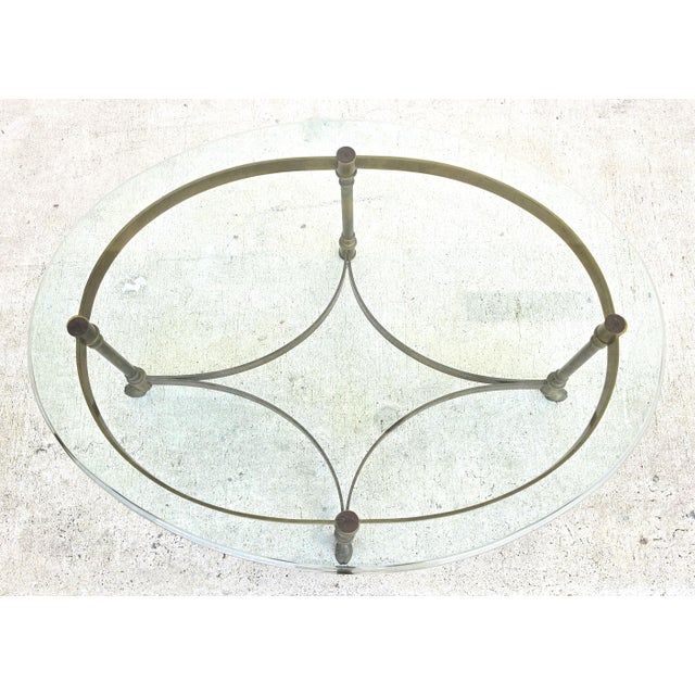 Vintage LaBarge Oval Brass Hoof Footed Glass Top Coffee Table For Sale In Miami - Image 6 of 15