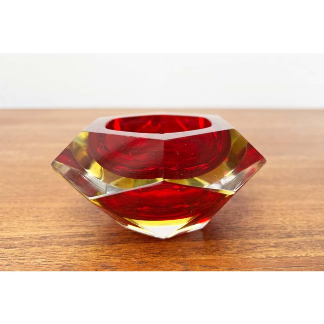 Vintage Italian Red and Yellow Sommerso Murano Glass Bowl, 1970s For Sale - Image 6 of 18