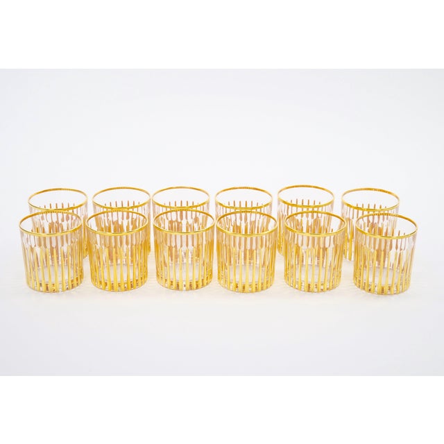 Italian Mid-Century Italian 24k Gilt Gold-Decorated Whiskey / Scotch Lowball Glass Set For Sale - Image 3 of 14