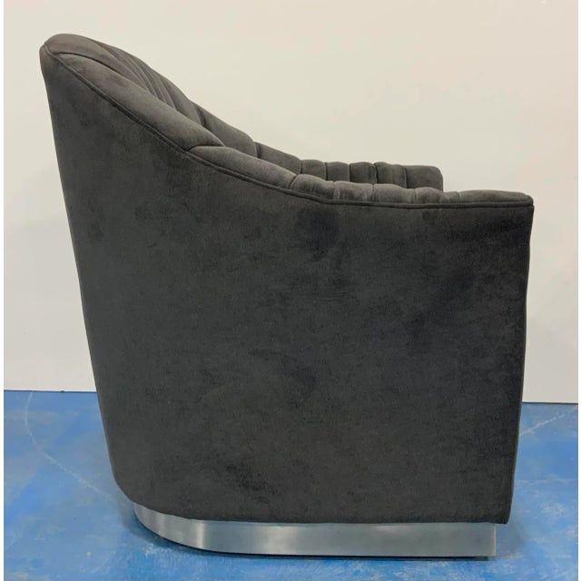 2020s Modern Gray Microfiber Channeled Club Chair For Sale - Image 5 of 7