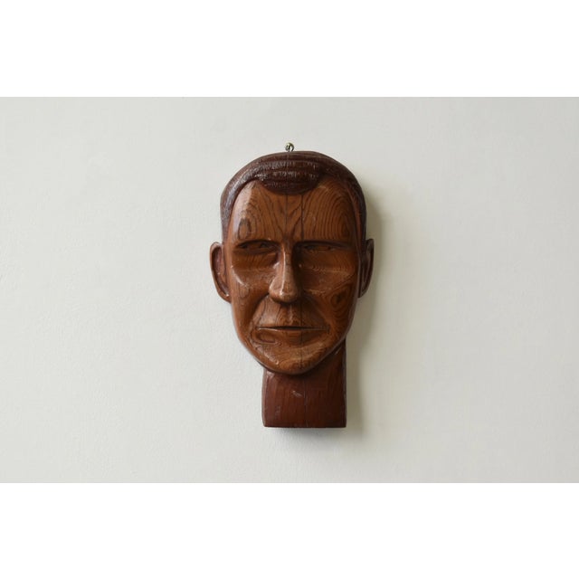 Mid-Century Modern Vintage Hand-Carved Male Bust Wall Hanging, Circa Mid 20th-Century For Sale - Image 3 of 13