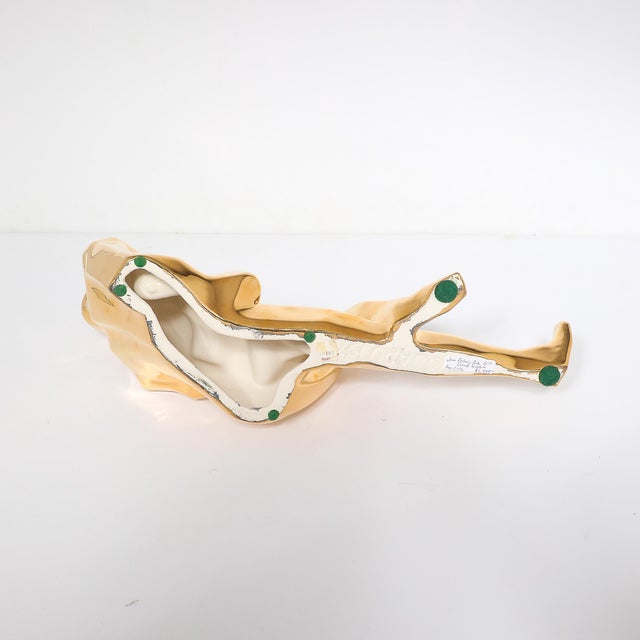 Mid-Century Gold-Plated Ceramic Sculpture of a Reclining Man Signed Jaru For Sale - Image 13 of 14