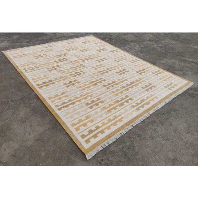 Mid-Century Modern Handmade Cotton Natural Vegetable Dyed Reversible Yellow Marianne Rug - 9'x12' For Sale - Image 3 of 12