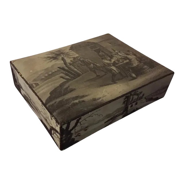 Antique 18th Century Belgian Grand Tour Lacquer Paint Decorated Wood Jewelry Trinket Box For Sale