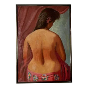 1940's Pura Arias Nude Woman Portrait Oil Painting, Framed