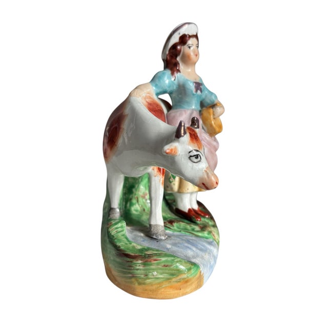 Antique English Staffordshire Milkman and Milkmaid With Cows Pair For Sale - Image 10 of 12