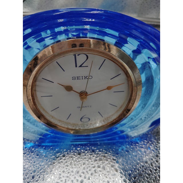 Art Deco Vintage Seiko Art Deco Blue Quartz Clock For Sale - Image 3 of 4