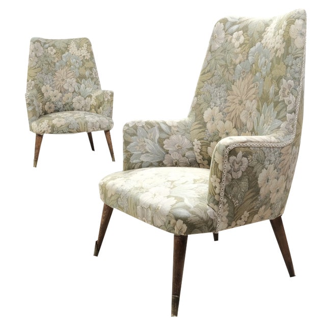 Set of Mid-Century Flowered Armchairs, Italy, 1960s For Sale