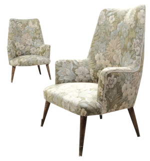 Set of Mid-Century Flowered Armchairs, Italy, 1960s