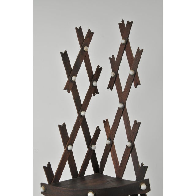 Wood Antique Folk Art Lattice Corner Shelf With Porcelain Button Accents For Sale - Image 7 of 16