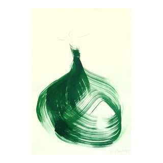 The Green Dress 25 - Abstract Flowy Minimalist Figurative Ink Painting on Paper by Bettina Mauel For Sale