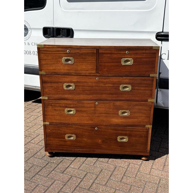 Antique Brass-Bound Mahogany Campaign Chest from Ross & Co, Dublin For Sale - Image 16 of 18